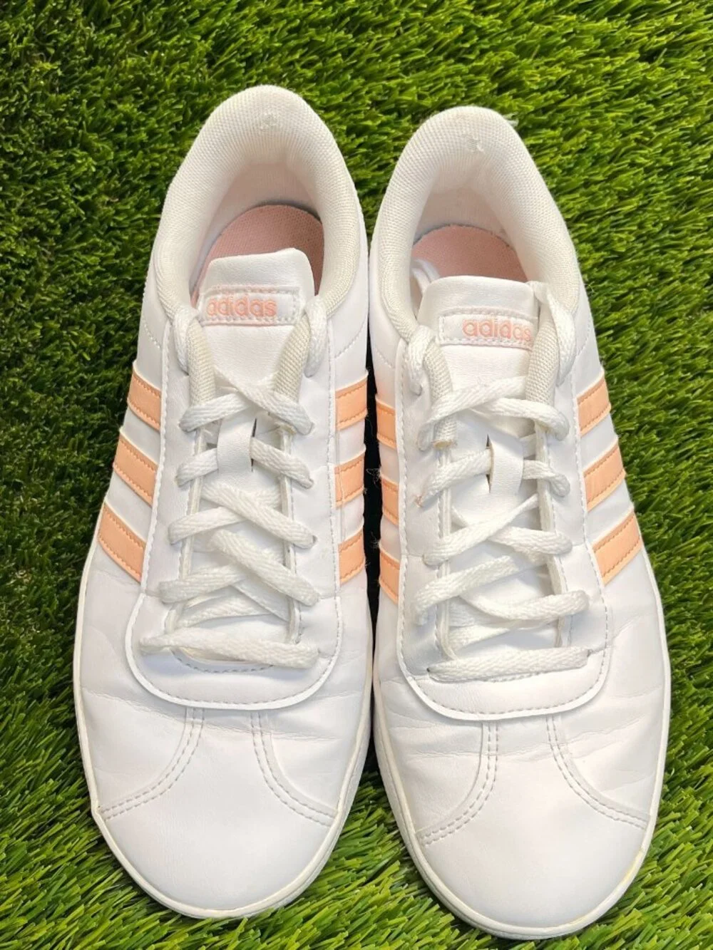 Adidas Vl Court 2.0 Girls Size 6Y White Athletic Leather Tennis Shoes Sneakers